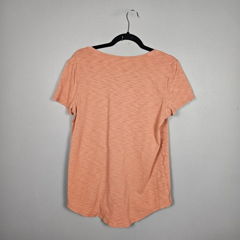 Lululemon Women 10 Pima Cotton Short Sleeve Tee Heather Peach Orange Curved Hem